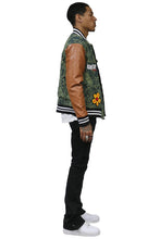 Load image into Gallery viewer, ROBIN Men's Jacquard Body with faux Leather Sleeve Varsity Jacket