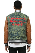 Load image into Gallery viewer, ROBIN Men's Jacquard Body with faux Leather Sleeve Varsity Jacket