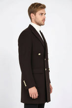 Load image into Gallery viewer, Brown Metal Buttoned Double Breasted Long Coat - Wessi