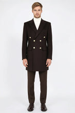 Load image into Gallery viewer, Brown Metal Buttoned Double Breasted Long Coat - Wessi