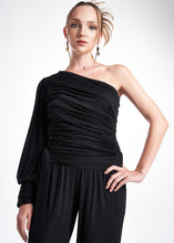 Load image into Gallery viewer, LavaNera One Shoulder Black Jersey Viscose Blouse