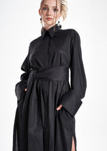 Load image into Gallery viewer, Lightweight And Breathable Deep Black Set With Maxi Button Down And Palazzo Pants