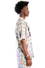 Load image into Gallery viewer, Nirve L.T.K. Men's premium Short Sleeve Plaid button down shirt with hand sketch drawing pop art