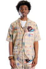 Load image into Gallery viewer, Maxis L.T.K. Men's premium Short Sleeve Plaid button down shirt with hand sketch drawing pop art