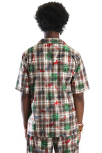 Load image into Gallery viewer, Monarch L.T.K. Men's premium Short Sleeve Plaid button down shirt with hand sketch drawing pop art