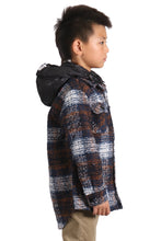 Load image into Gallery viewer, REYNA Kid's Oversize Flannel outer shirket with detachable padded cire hood