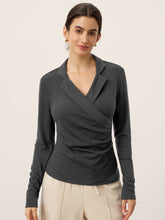 Load image into Gallery viewer, Wool Asymmetric Side Ruched Stretch Top BRIONY
