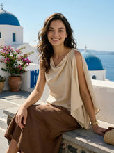 Load image into Gallery viewer, 100% Linen Cowl-Neck Asymmetric Top LEVINA