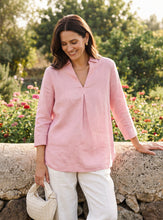 Load image into Gallery viewer, 100% Linen Layered Lapel V-neck Sculpted Front Pleat Longline Top ODALYS