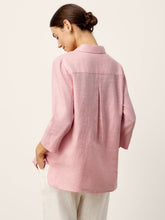 Load image into Gallery viewer, 100% Linen Layered Lapel V-neck Sculpted Front Pleat Longline Top ODALYS