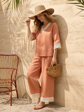 Load image into Gallery viewer, 100% Linen Lace-Trim V-Neck Top KEELY