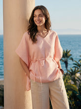 Load image into Gallery viewer, 100% Linen Flutter-Sleeve V-Neck Top MARA