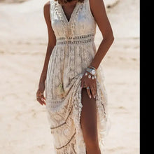 Load image into Gallery viewer, Lace-Trimmed V-Neck Maxi Dress