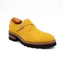 Load image into Gallery viewer, Lemon Yellow Cow Suede Monk Strap Shoes