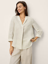 Load image into Gallery viewer, Linen-Lyocell Striped Lapel Inverted Pleat Pullover Top MARGOT