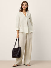 Load image into Gallery viewer, Linen-Lyocell Striped Lapel Inverted Pleat Pullover Top MARGOT