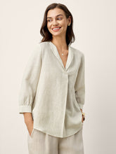 Load image into Gallery viewer, Linen-Lyocell Striped Lapel Inverted Pleat Pullover Top MARGOT