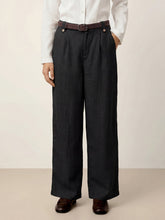 Load image into Gallery viewer, Linen-Lyocell Pleated Wide Leg Trousers with Back Elastic & Button Detail AISLING