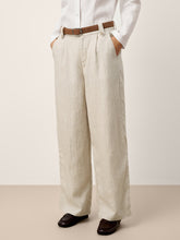 Load image into Gallery viewer, Linen-Lyocell Pleated Wide Leg Trousers with Back Elastic & Button Detail AISLING