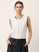 Load image into Gallery viewer, Linen-Lyocell Contrast Trim Pleated Sleeveless Top JUNIPER