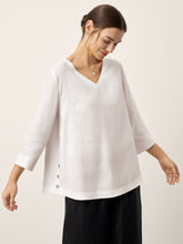 Load image into Gallery viewer, Linen-Lyocell V-Neck Button Detail Overtop ODETTE