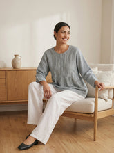 Load image into Gallery viewer, Linen Checked Long-Sleeved Top CAROLINE