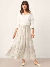 Load image into Gallery viewer, Linen Striped Contrast Trim A-Line Bohemian Skirt with Lining ISMERIE