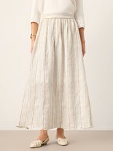 Load image into Gallery viewer, Linen Striped Contrast Trim A-Line Bohemian Skirt with Lining ISMERIE