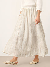 Load image into Gallery viewer, Linen Striped Contrast Trim A-Line Bohemian Skirt with Lining ISMERIE
