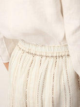 Load image into Gallery viewer, Linen Striped Contrast Trim A-Line Bohemian Skirt with Lining ISMERIE