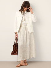 Load image into Gallery viewer, Linen Striped Contrast Trim A-Line Bohemian Skirt with Lining ISMERIE