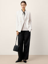 Load image into Gallery viewer, Linen Peak Lapel Crossover Blazer IRIS