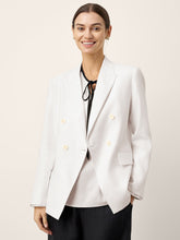 Load image into Gallery viewer, Linen Peak Lapel Crossover Blazer IRIS