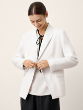 Load image into Gallery viewer, Linen Peak Lapel Crossover Blazer IRIS