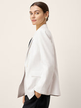 Load image into Gallery viewer, Linen Peak Lapel Crossover Blazer IRIS