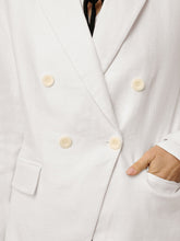 Load image into Gallery viewer, Linen Peak Lapel Crossover Blazer IRIS