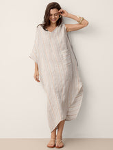 Load image into Gallery viewer, Linen Asymmetric Drawstring Maxi Dress NADIA