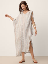 Load image into Gallery viewer, Linen Asymmetric Drawstring Maxi Dress NADIA
