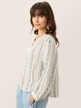 Load image into Gallery viewer, Linen Tribal Stripe Split Neck Bohemian Blouse KERENZA
