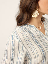 Load image into Gallery viewer, Linen Tribal Stripe Split Neck Bohemian Blouse KERENZA