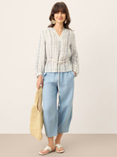 Load image into Gallery viewer, Linen Tribal Stripe Split Neck Bohemian Blouse KERENZA