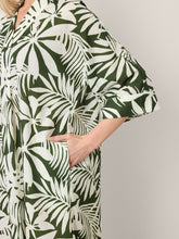 Load image into Gallery viewer, Linen Palm Print Camp Collar Relaxed Maxi Shirt Dress MINERVA