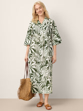 Load image into Gallery viewer, Linen Palm Print Camp Collar Relaxed Maxi Shirt Dress MINERVA
