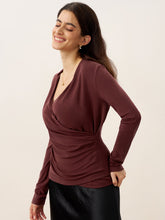 Load image into Gallery viewer, Wool Lyocell Asymmetric Ruched Overlap V-Neck Top TILLY