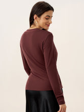 Load image into Gallery viewer, Wool Lyocell Asymmetric Ruched Overlap V-Neck Top TILLY