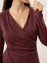 Load image into Gallery viewer, Wool Lyocell Asymmetric Ruched Overlap V-Neck Top TILLY