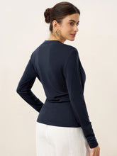 Load image into Gallery viewer, Wool Lyocell Asymmetric Ruched Overlap V-Neck Top TILLY