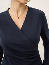Load image into Gallery viewer, Wool Lyocell Asymmetric Ruched Overlap V-Neck Top TILLY