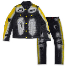 Load image into Gallery viewer, M1038 Paint Stroke Denim Jacket - Black Wash