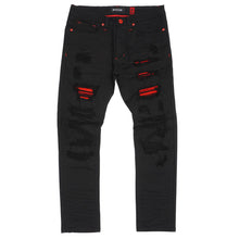 Load image into Gallery viewer, M1773 Makobi Amalfi Denim Jeans W/ Underlay - Black Red